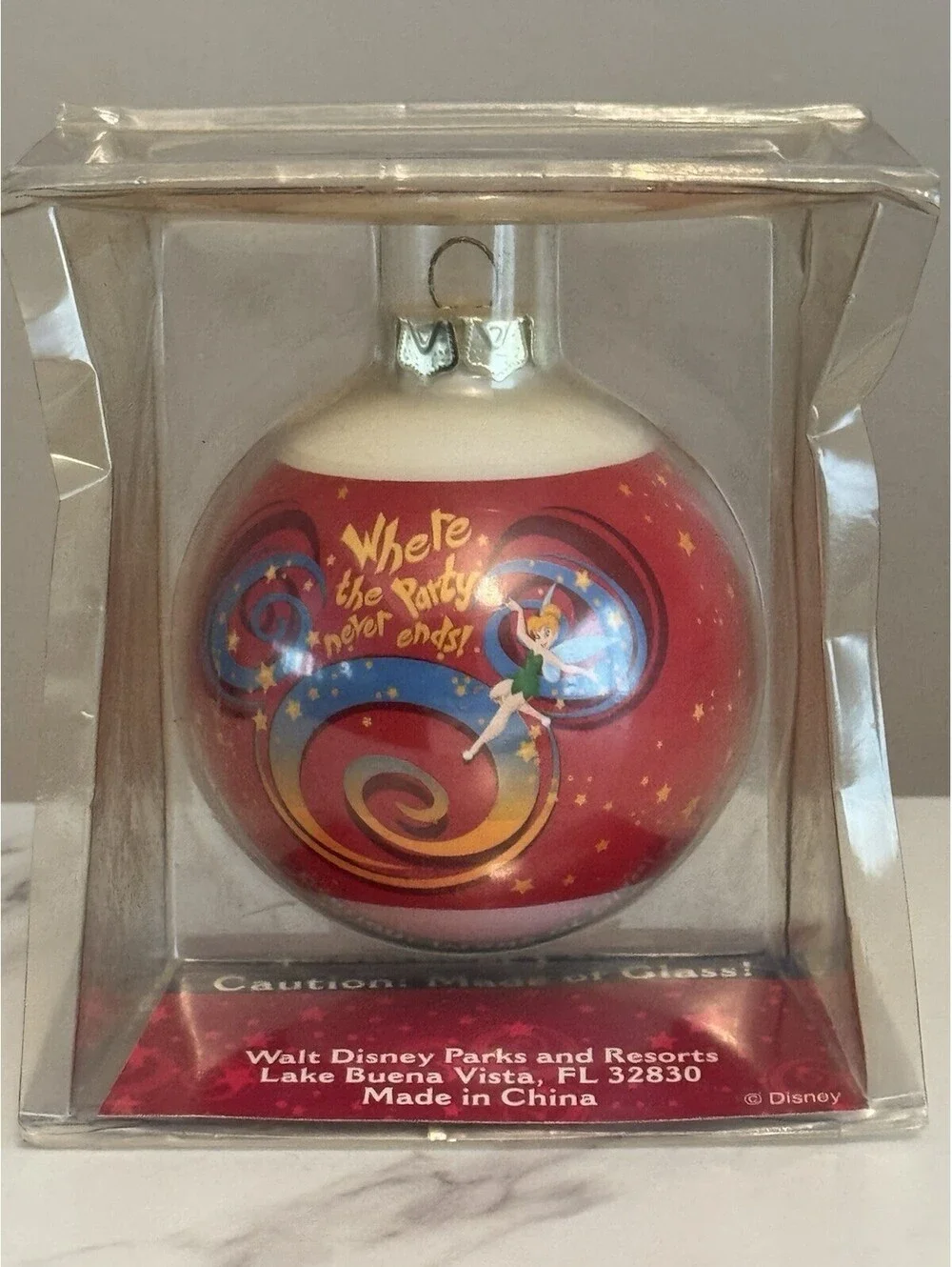 Vintage Disneyland 50th Anniversary 2005 Glass Ball Ornament,  Party Never Ends